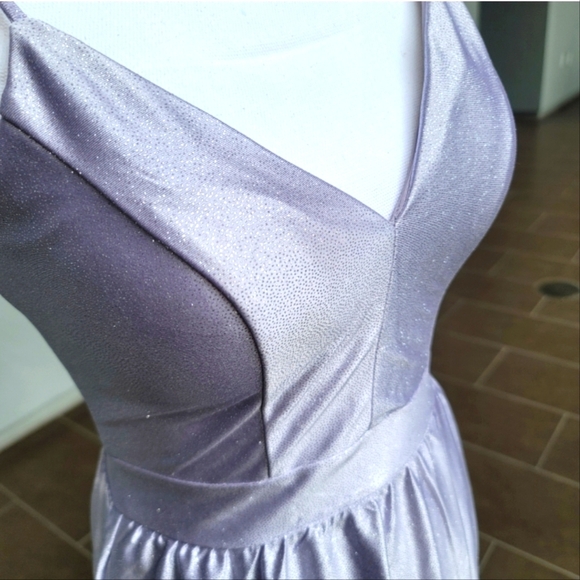 Glitter Lavender Satin Gown ✦ A‑Line High Slit Formal Prom Dress Pocket Sz 3 NWT - Picture 9 of 16